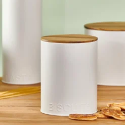 New CASA NAGINI Contenitore Per Biscotti Bianco, Naturale