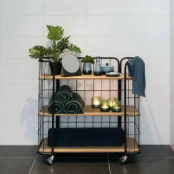 Store CASA OSLO Carrello 3 Mensole Nero, Naturale