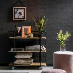 Store CASA OSLO Carrello 3 Mensole Nero, Naturale