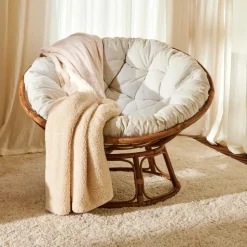 New CASA PAPASAN Sedia Lounge Naturale, Bianco Antico