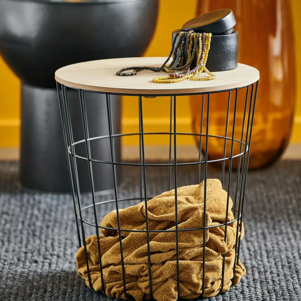 Clearance CASA WIRE Tavolino Portatutto Nero, Naturale