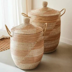 Shop CASA YASMINE Cesto Deluxe Con Coperchio Bianco, Naturale